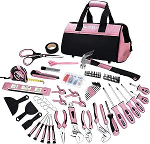 Pink Tool Set for Women - 223-Piece Kit with Wide Mouth Bag