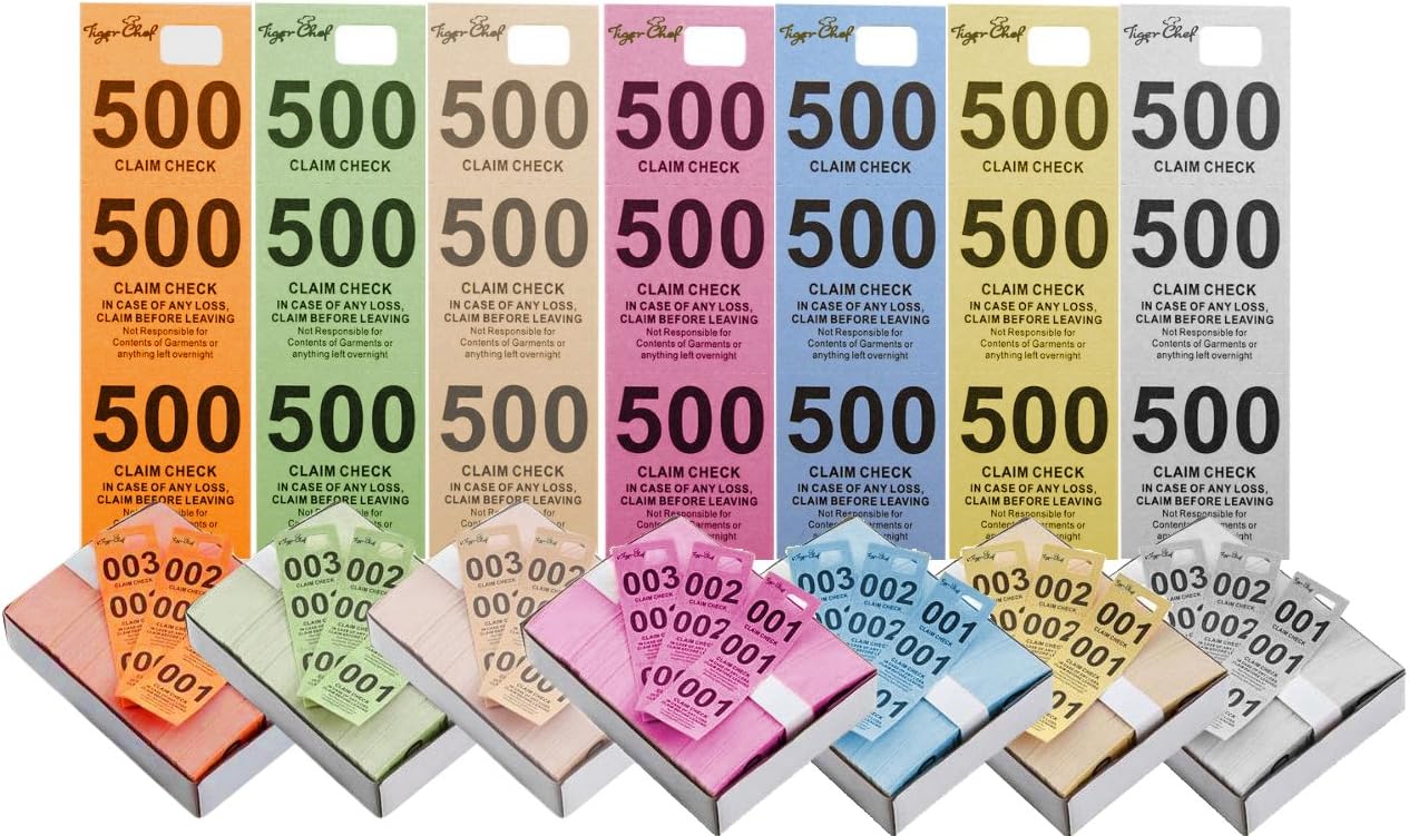 Tiger Chef Coat Check Tickets - 7-Pack Colorful Paper Tags