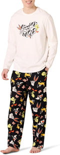 Mens Flannel Pant and Long-Sleeve T-Shirt Pajama Set - Relaxed Fit