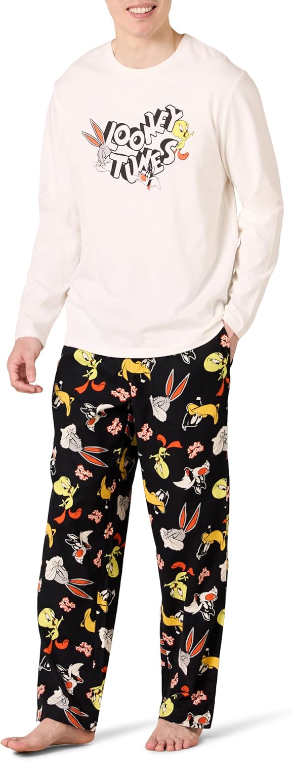 Mens Flannel Pant and Long-Sleeve T-Shirt Pajama Set for Comfort
