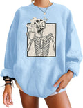 Halloween Skull Fleece Oversized Sweatshirt for Women - Cozy Crewneck