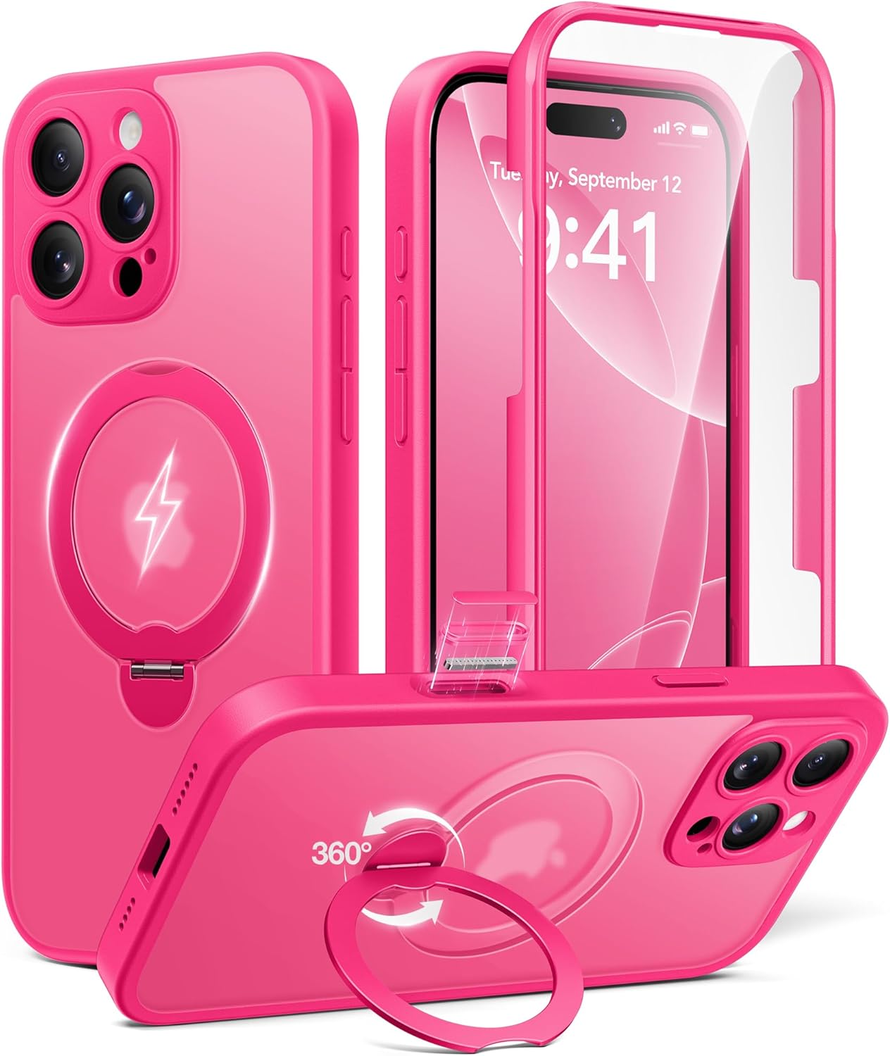 BERFY iPhone 16 Pro Max Case with 360Spin Magnetic Stand