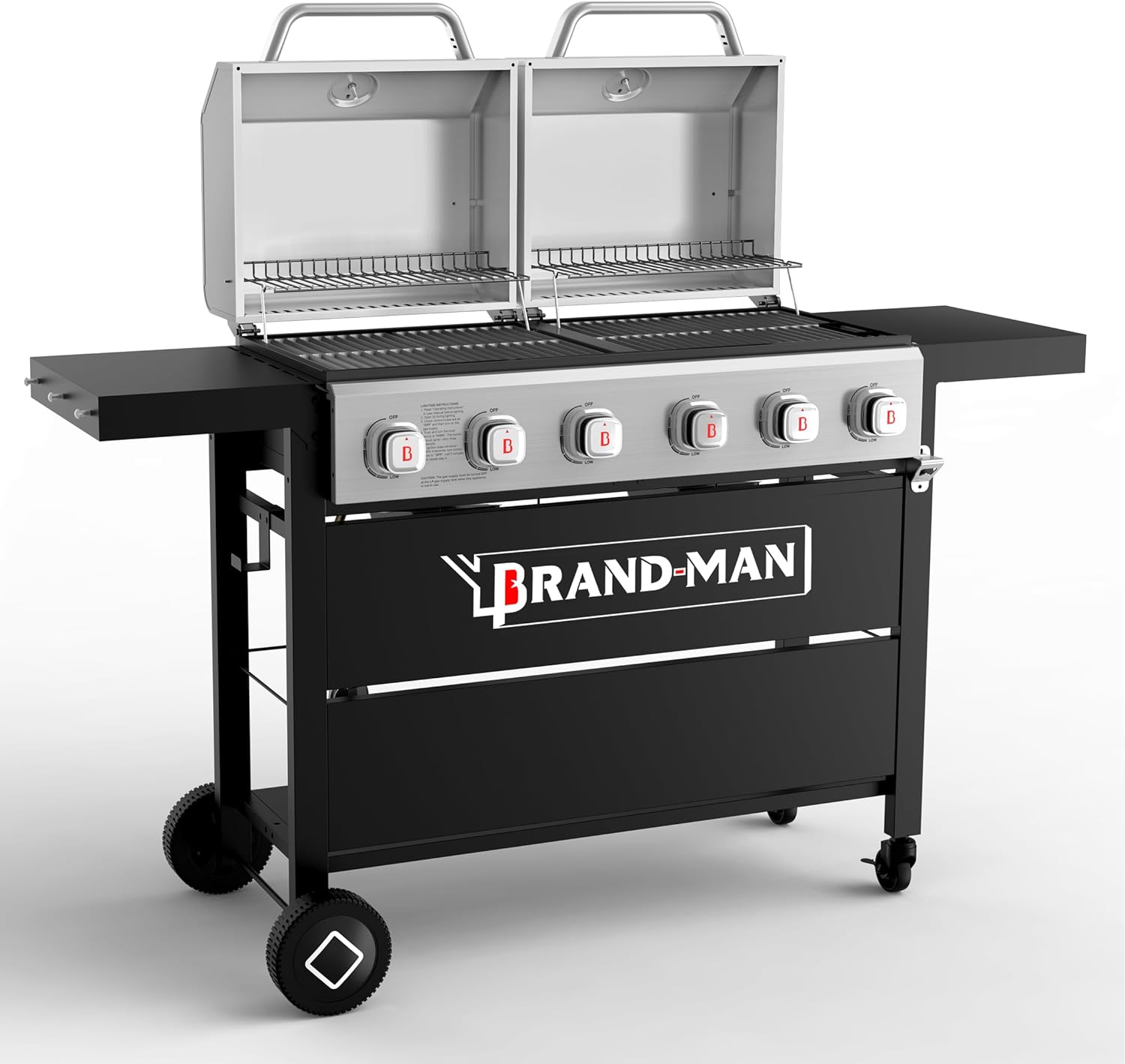6 Burner Propane Gas Grill with Double Lids for BBQ Cooking