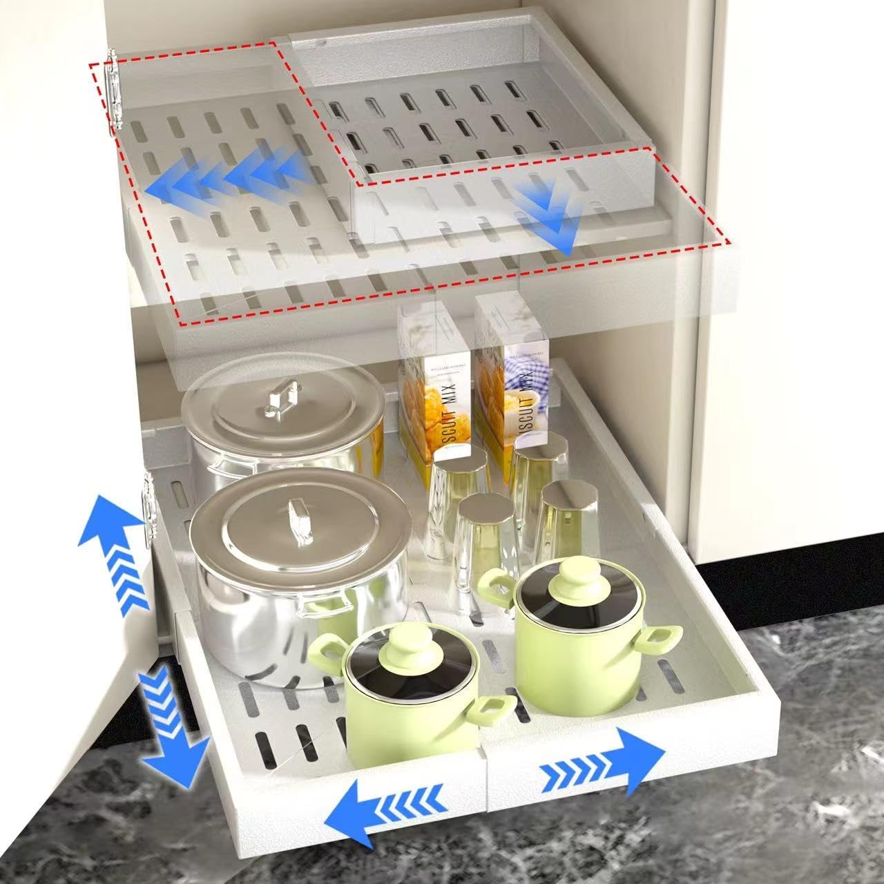 Expandable Pull Out Cabinet Organizer for Kitchen and Pantry Use