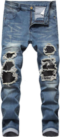 Baylvn Men's Straight Slim Fit Patchwork Jeans - Stylish Comfort Shoes