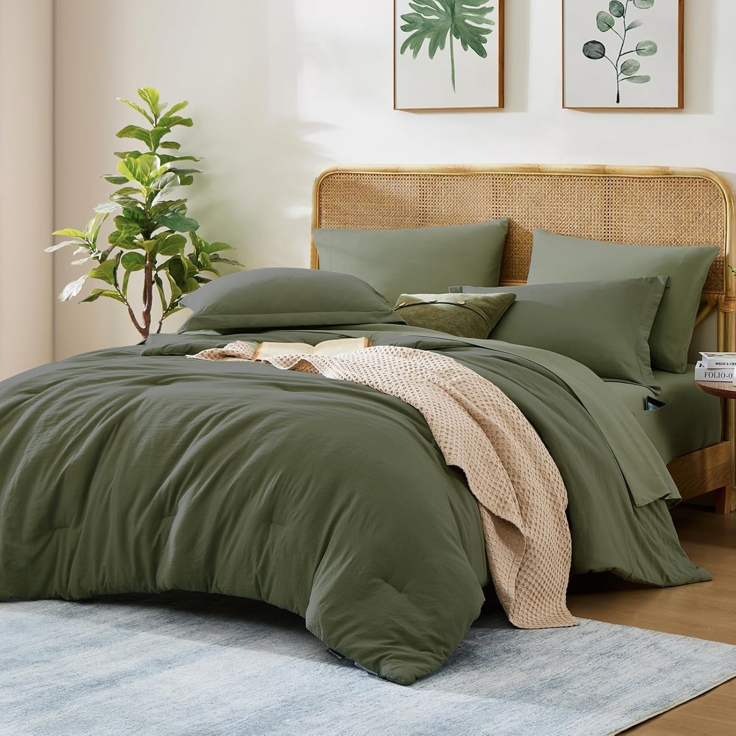 WRENSONGE Queen Comforter Set - 7 Piece Olive Green Bedding