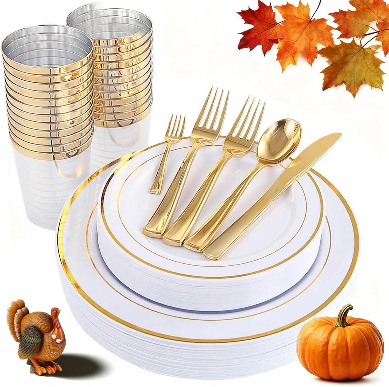 WDF 25Guest Gold Plastic Plates - Elegant Heavy Duty Dinnerware