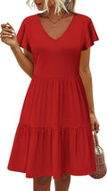 Women's Casual Summer Ruffle Dress with Pockets - Loose Fit V Neck
