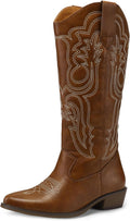 mysoft Women's Silver Mid Calf Cowgirl Boots - Embroidered Metallic