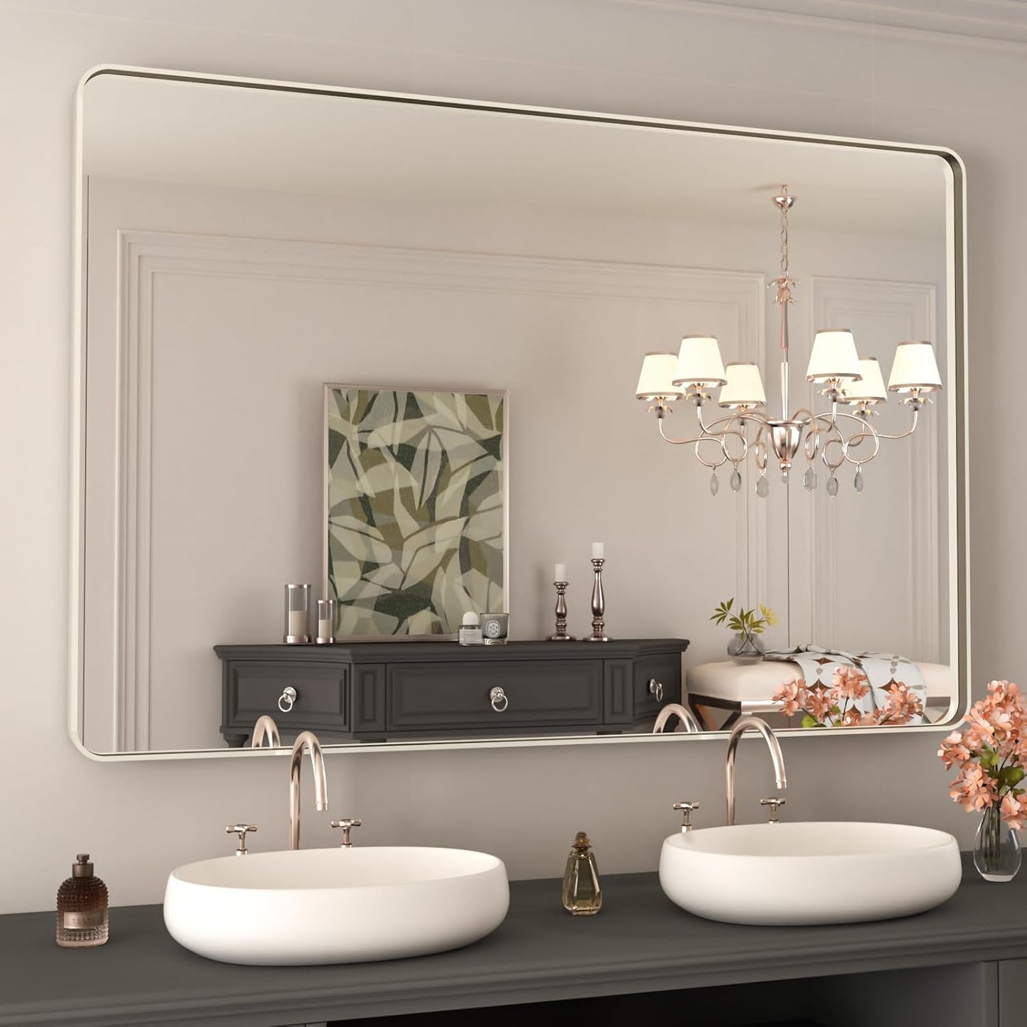 WEER 48X32 Inch Brushed Nickel Bathroom Mirror for Modern Spaces