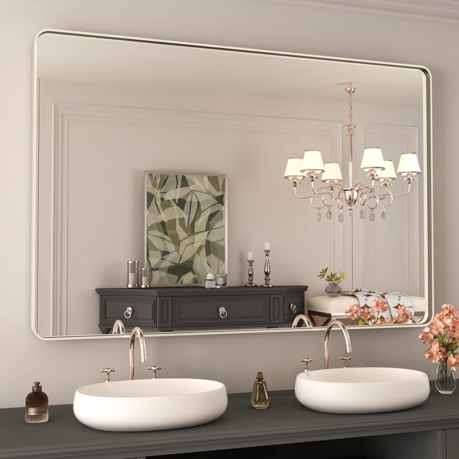 WEER 48X32 Inch Brushed Nickel Bathroom Mirror for Modern Spaces
