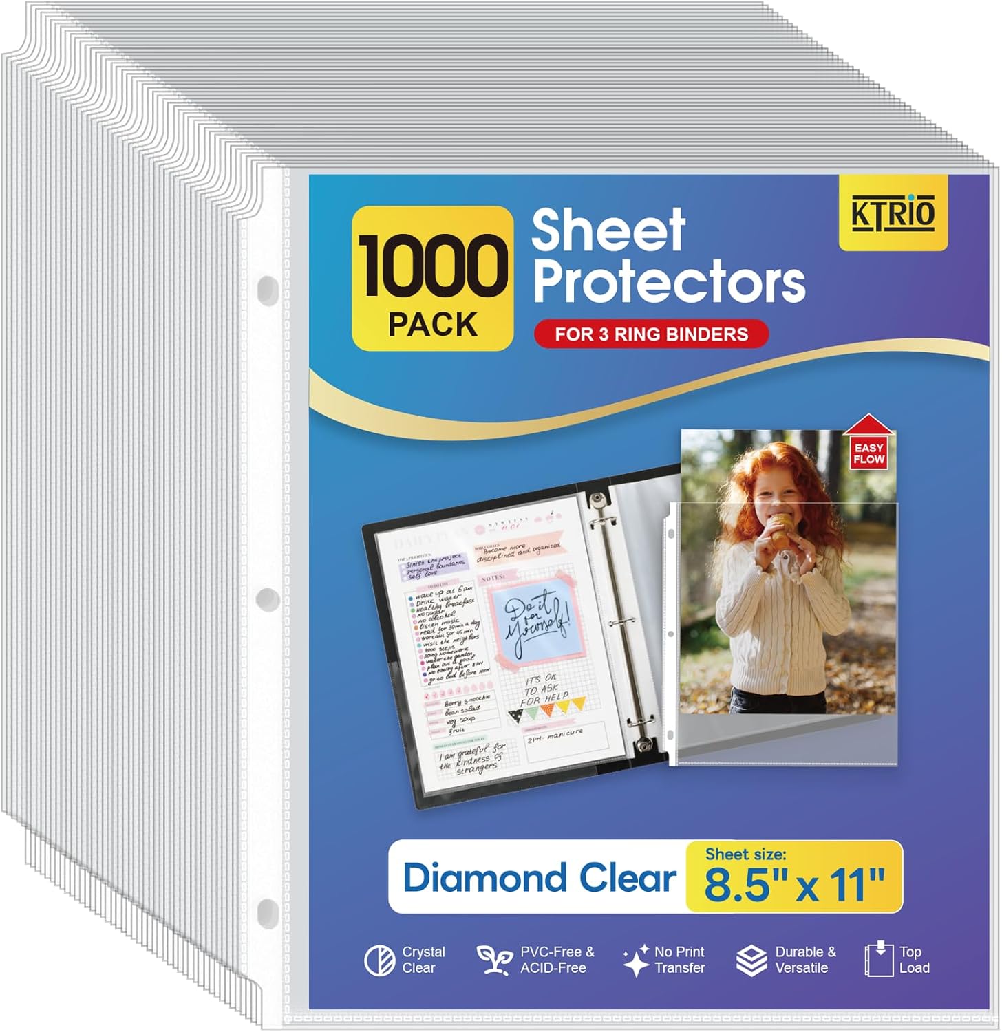 KTRIO 1000 Pack Sheet Protectors for 3 Ring Binder Use