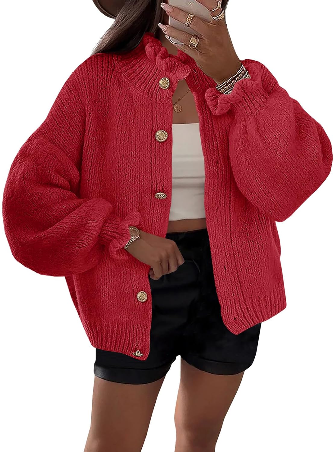 Saodimallsu Womens Ruffle Cardigan for Trendy Fall Style