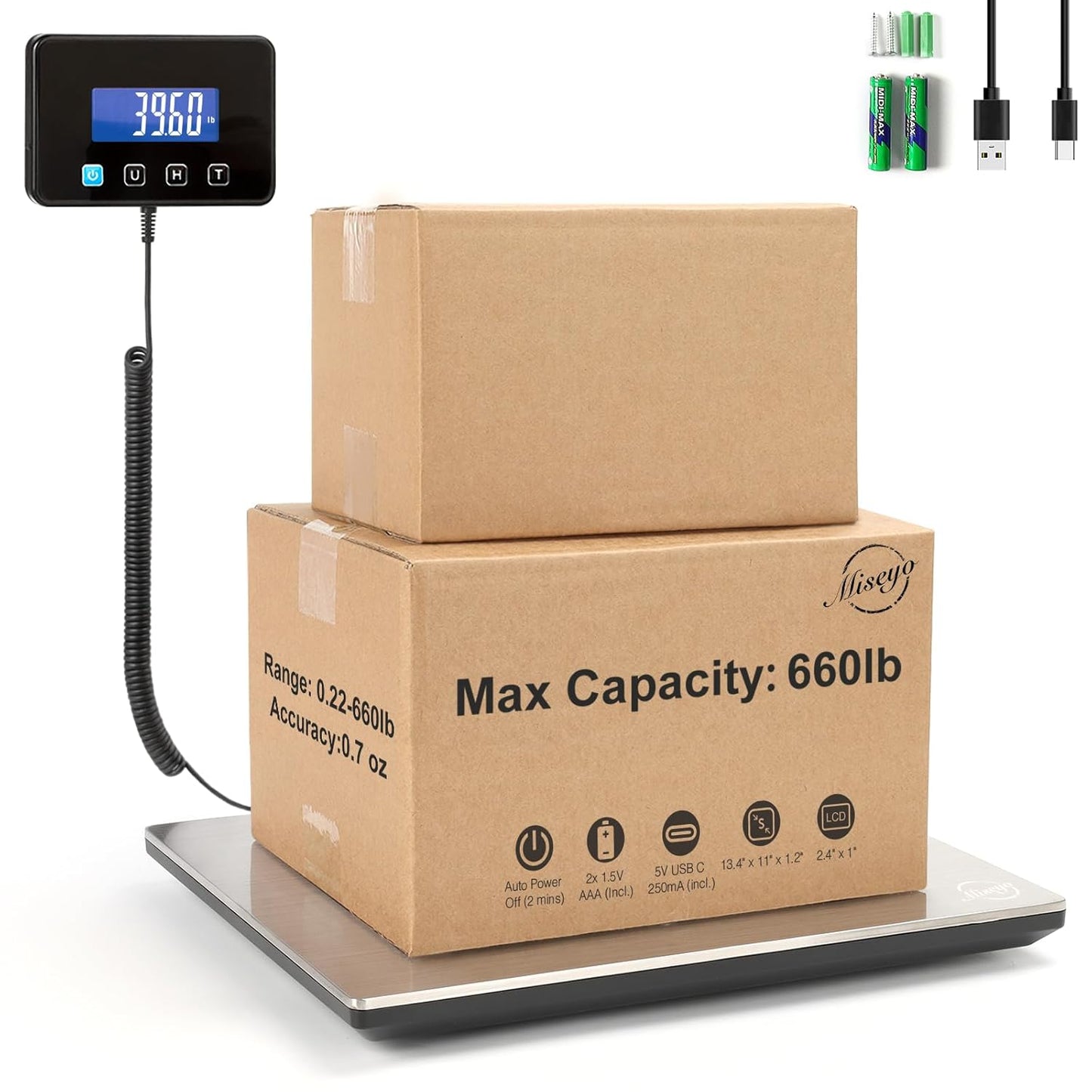 Miseyo 660lbs Heavy Duty Digital Shipping Scale for Accurate Weighing
