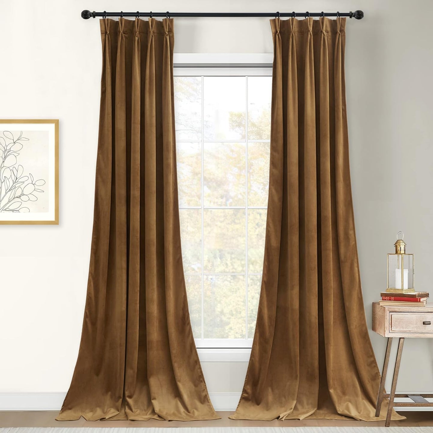 StangH Gold Brown Velvet Blackout Curtains 96