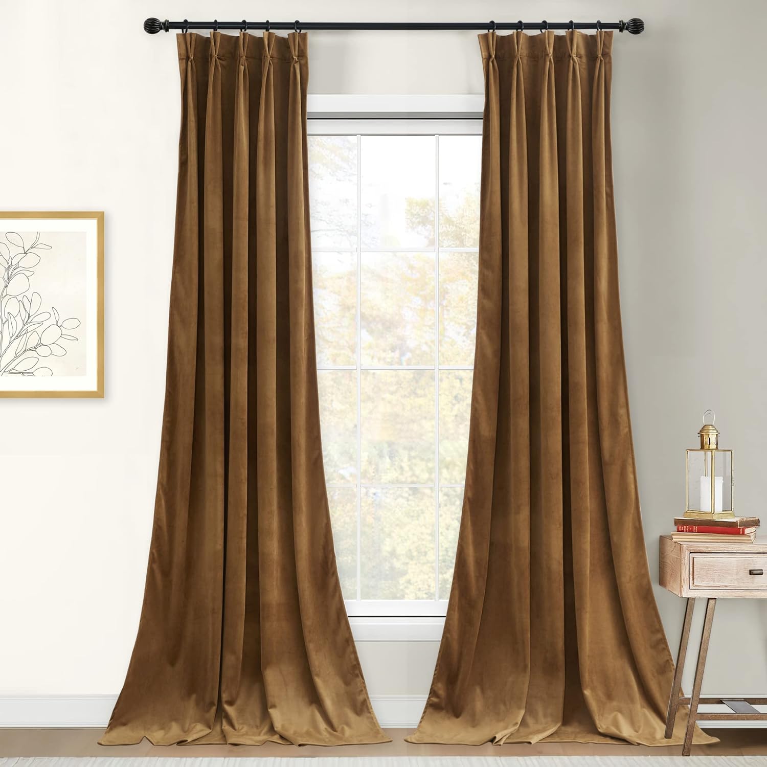 StangH Gold Brown Velvet Blackout Curtains 96