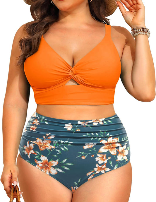 Daci Plus Size Two Piece Swimsuits for Women with Tummy Control