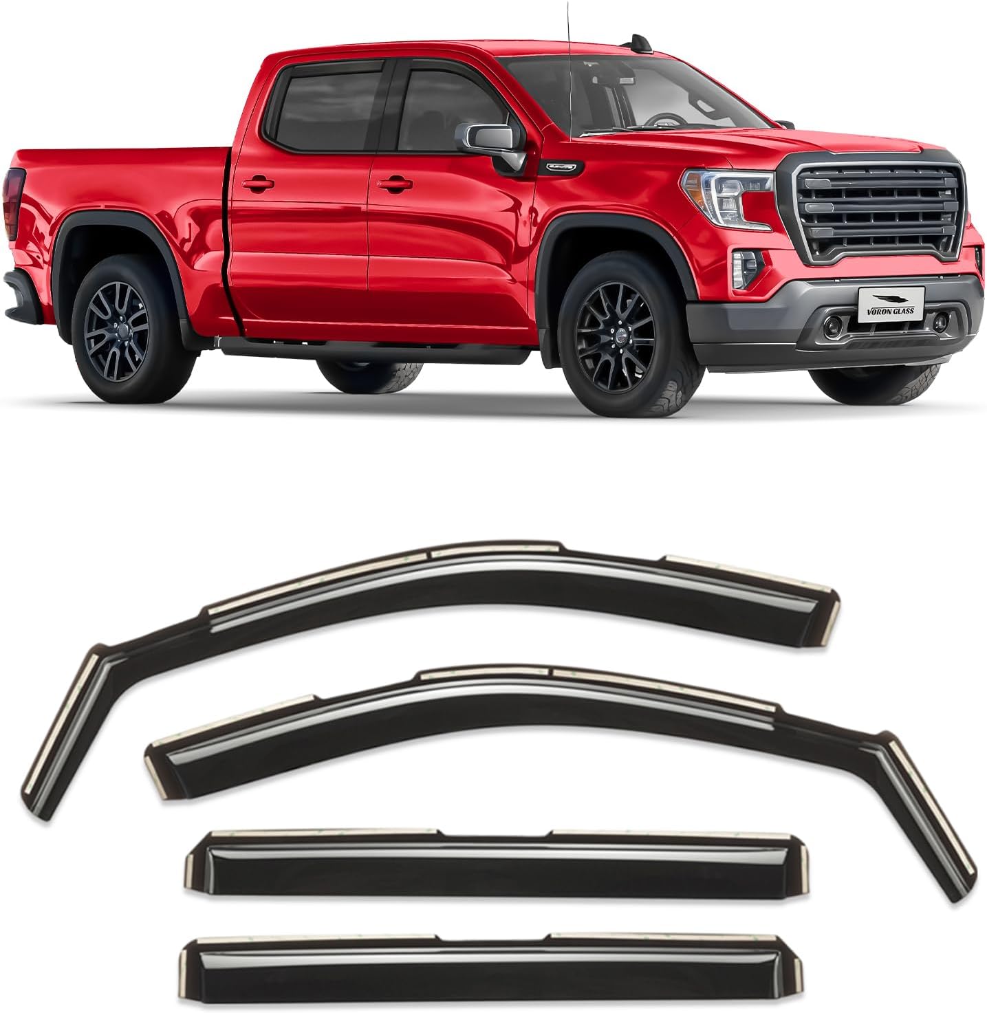 Voron Glass Extra Durable Rain Guards for GMC Sierra 1500 Crew Cab