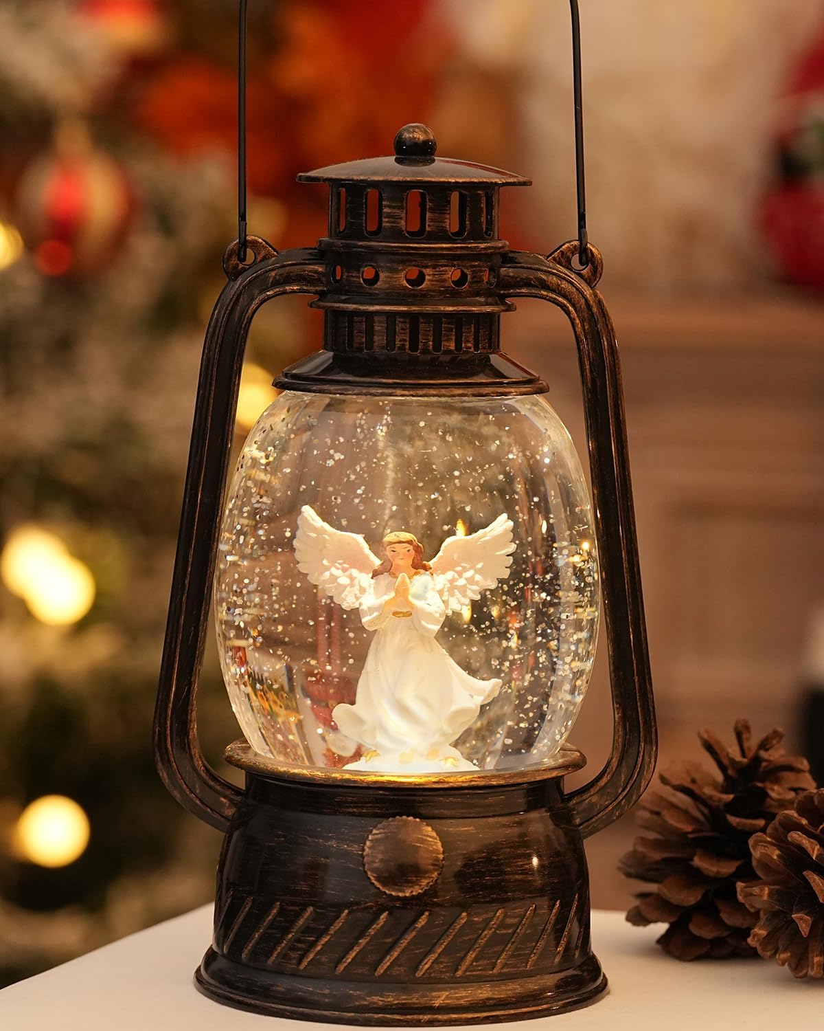 Musical Snow Globe Lantern with 6H Timer for Christmas Decor
