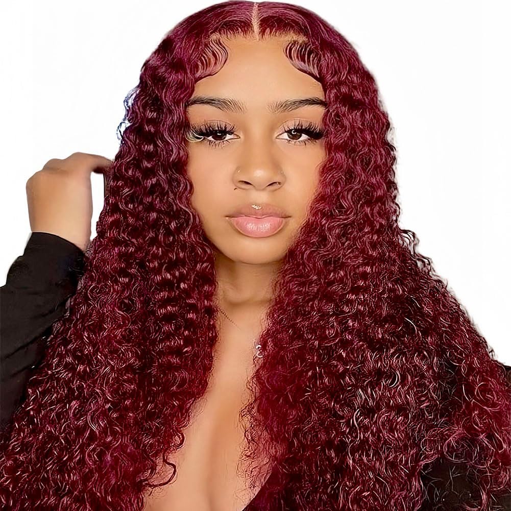 99j Burgundy Deep Wave Lace Front Wigs for Black Women 28 Inch