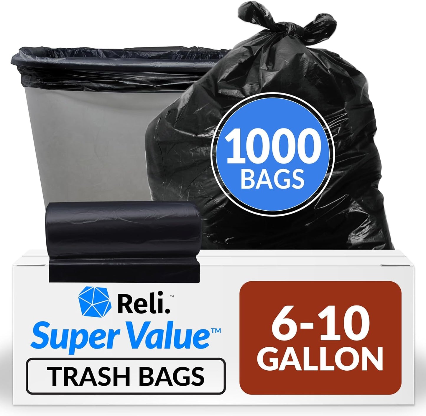 Bulk 6-10 Gallon Trash Bags - Strong & Durable Black Bags
