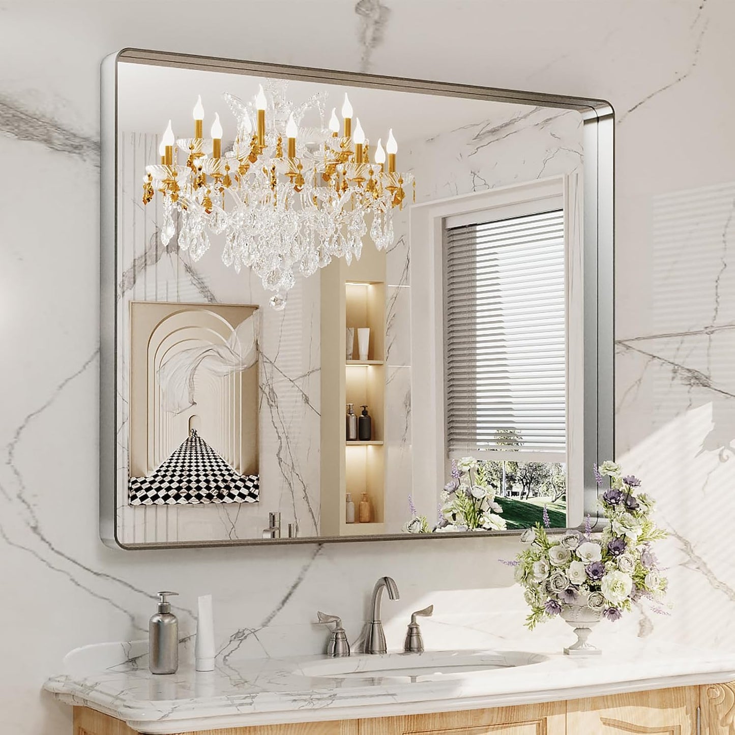 LOAAO 40X36 Inch Brushed Nickel Bathroom Mirror for Modern Decor