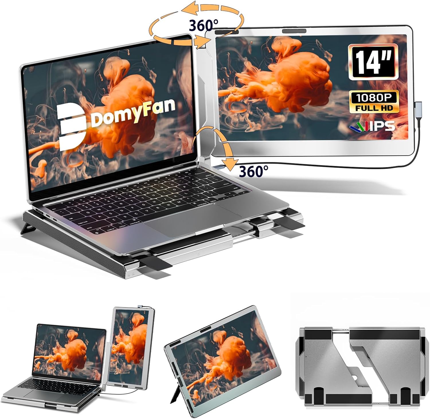 14in Portable Monitor for Laptop - 360 Rotation Screen Extender