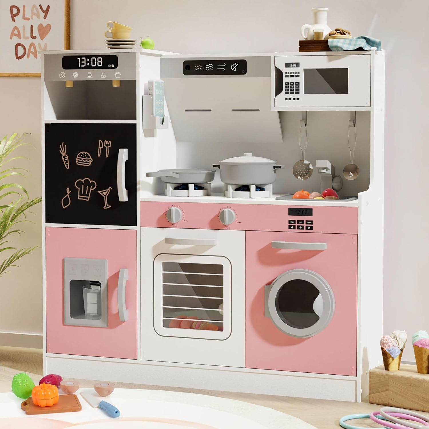 BIERUM Play Kitchen with Realistic Lights & Sounds for Kids