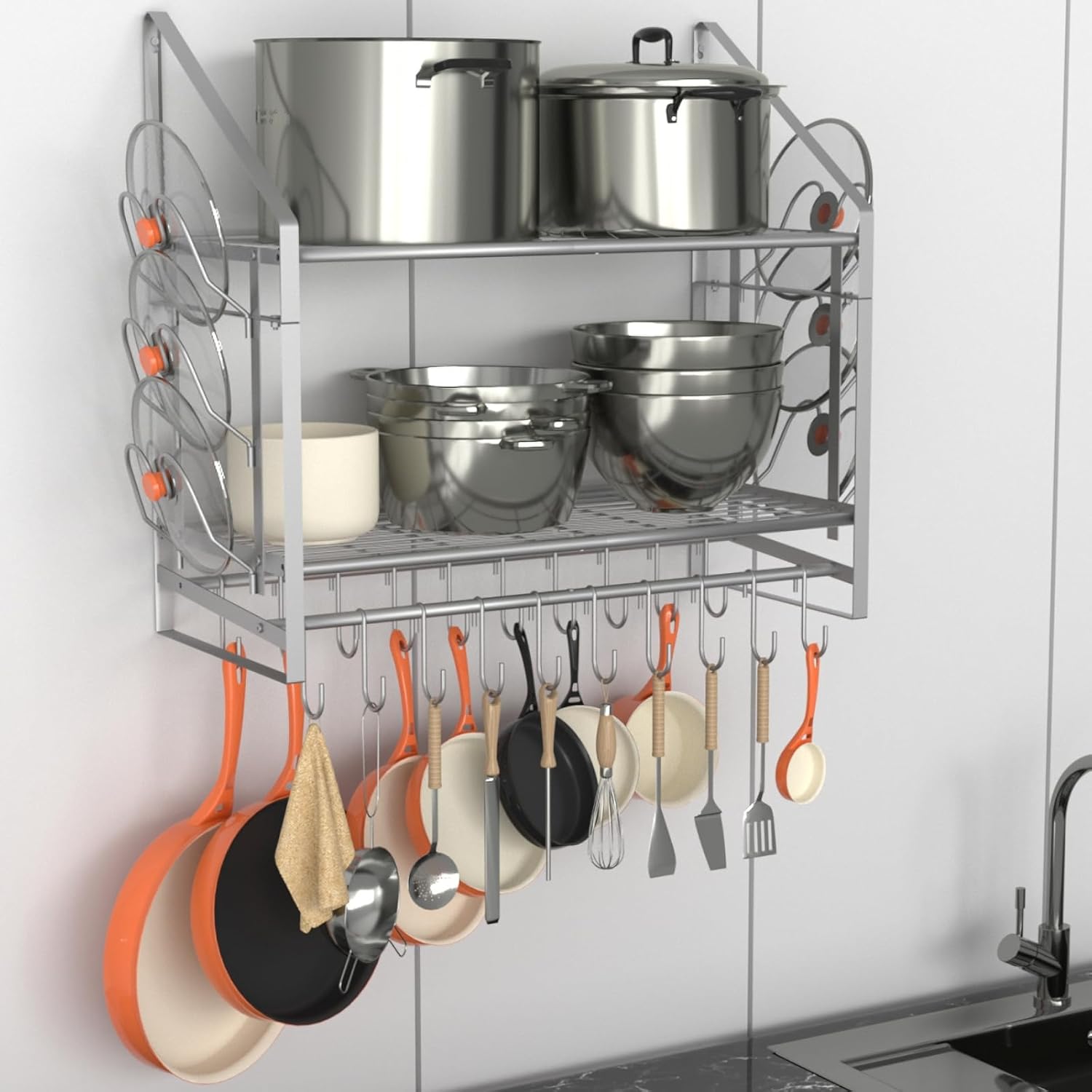 28 Inch Pot Rack Wall Mounted Organizer for Kitchen Storage