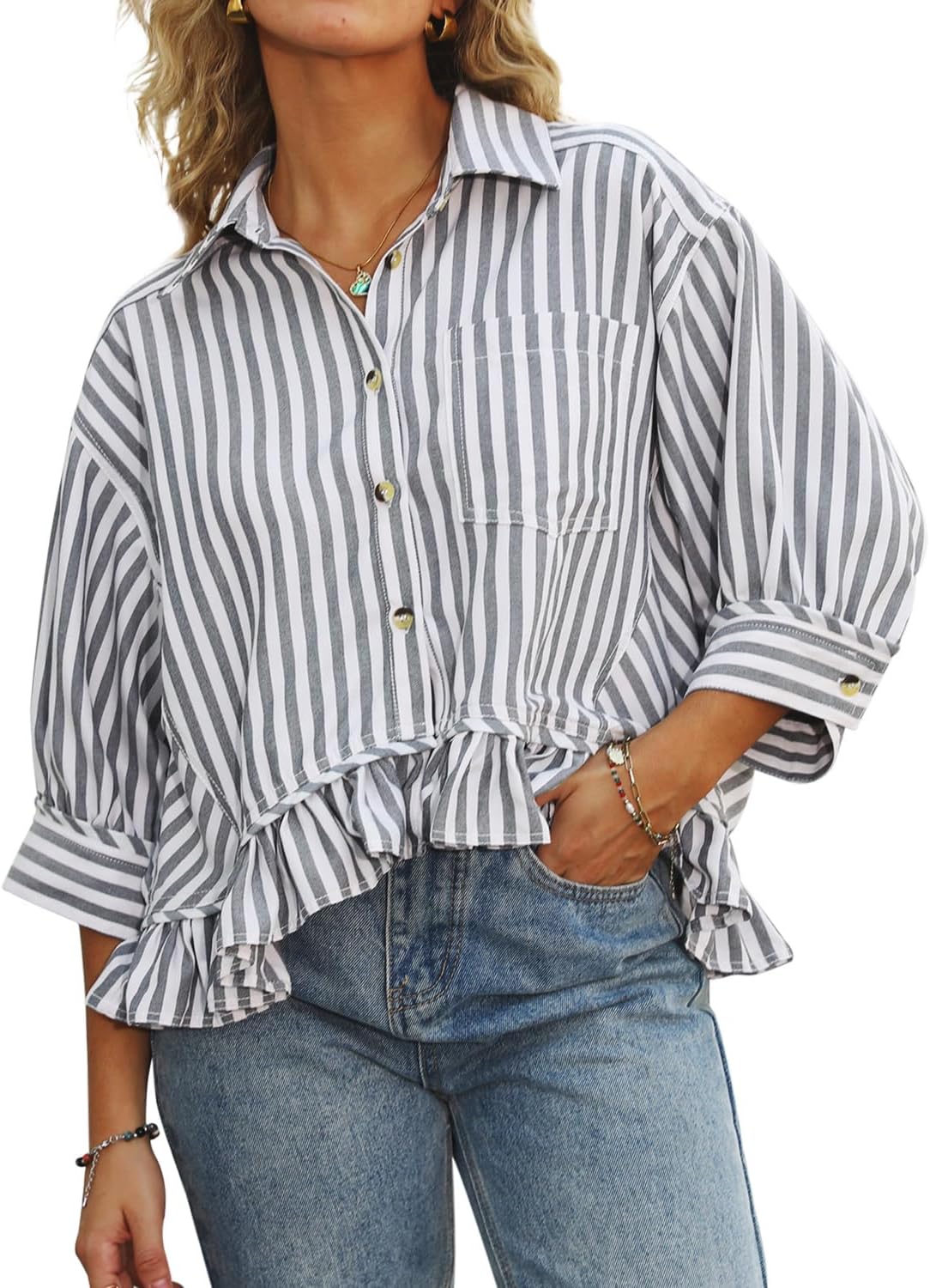 CHYRII Womens Summer Tops Ruffled Short Sleeve Blouse