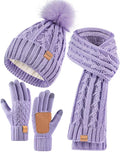 Womens Beanie Hat Scarf Gloves Set - Fleece Lined Winter Warmth