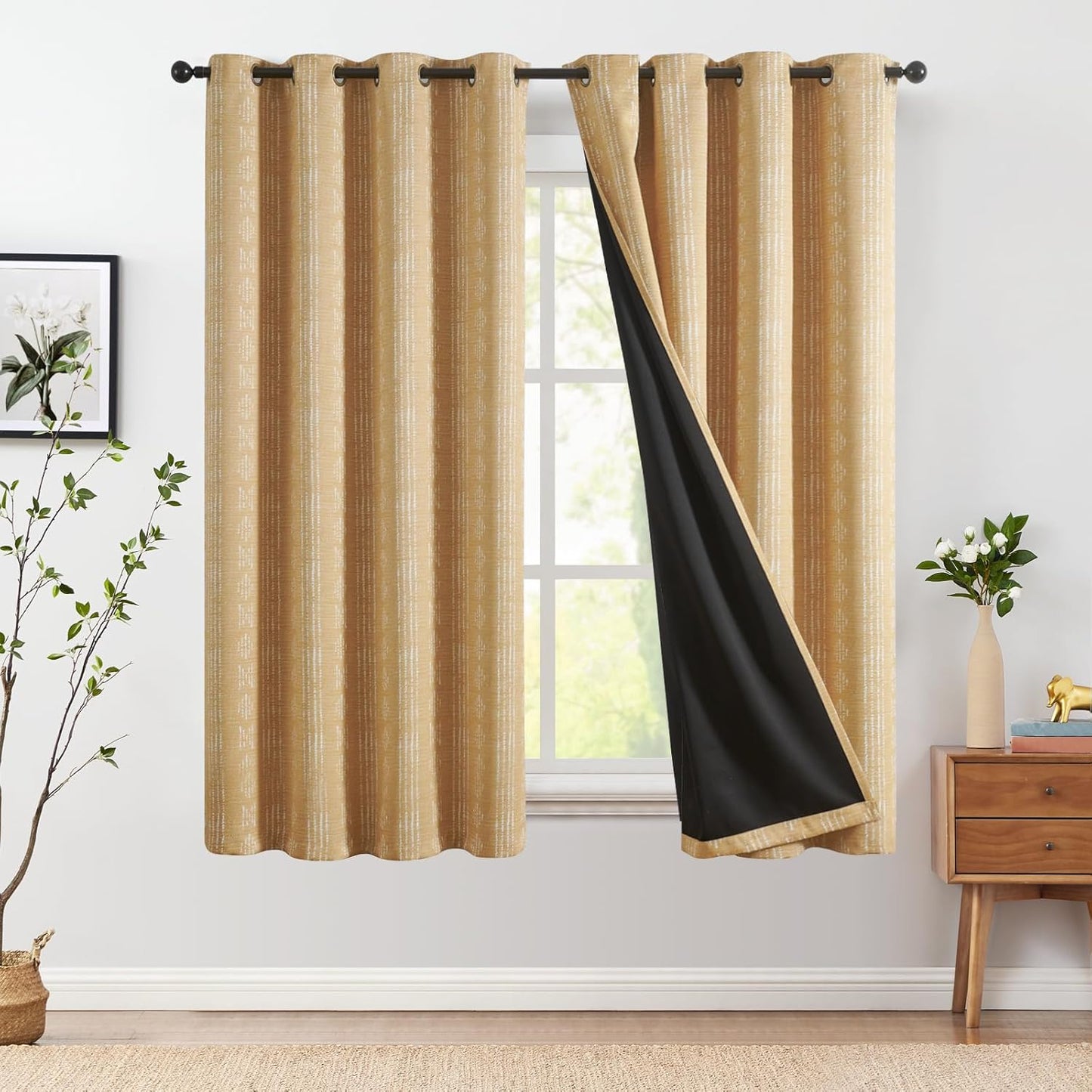 95% Blackout Boho Curtains for Bedroom - Mustard Yellow Drapes