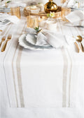 Pure Linen Table Runner 14 x 120 in - Natural & White French Stripe