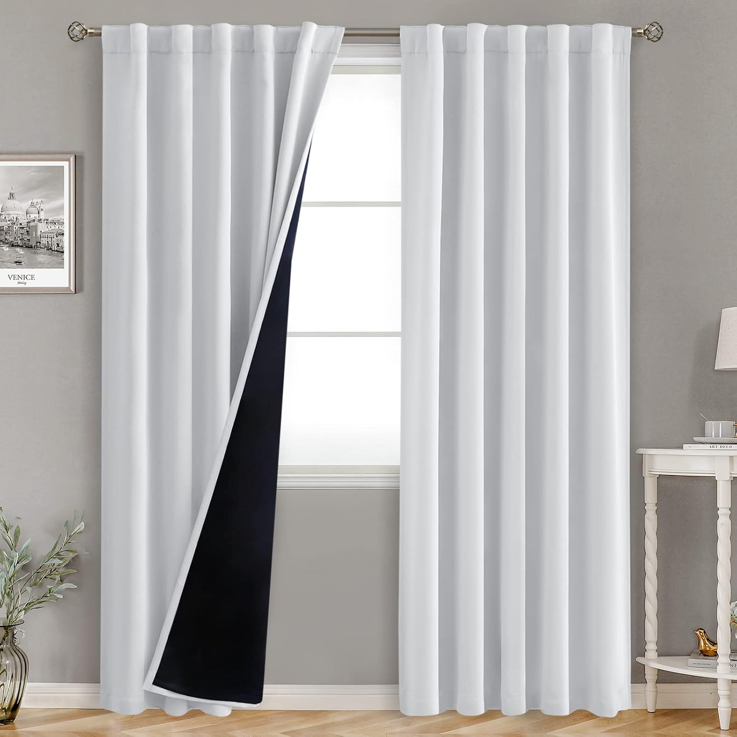 BGment Greyish White 100% Blackout Curtains for Total Darkness