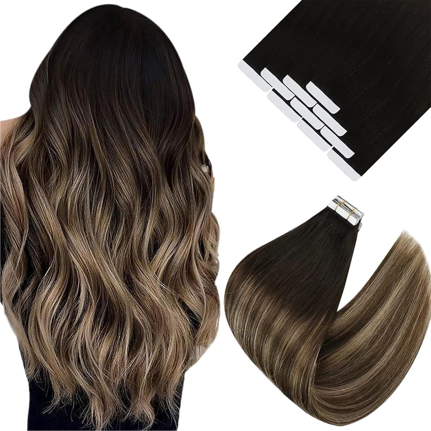 Sunny Hair Tape in Hair Extensions for Natural Black Ombre Look