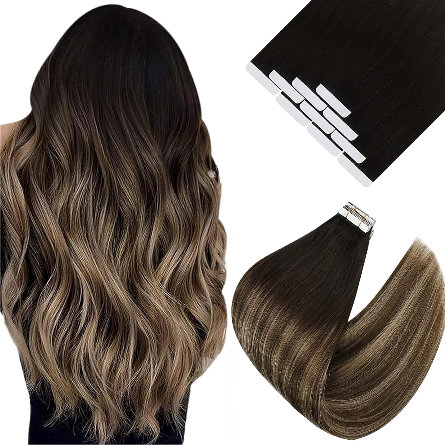 Sunny Hair Tape in Hair Extensions for Natural Black Ombre Look