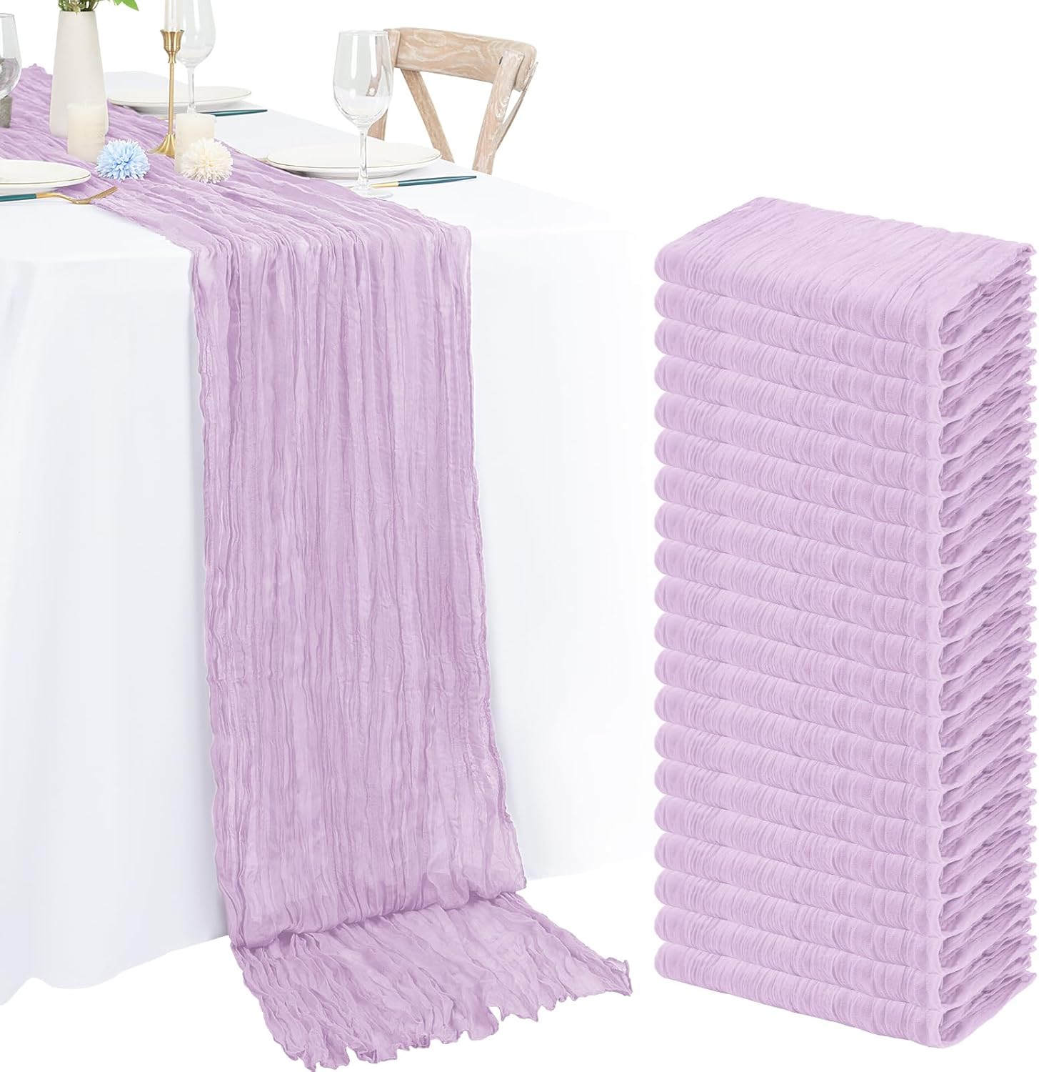 20 Pack Lavender Cheesecloth Table Runner for Elegant Events