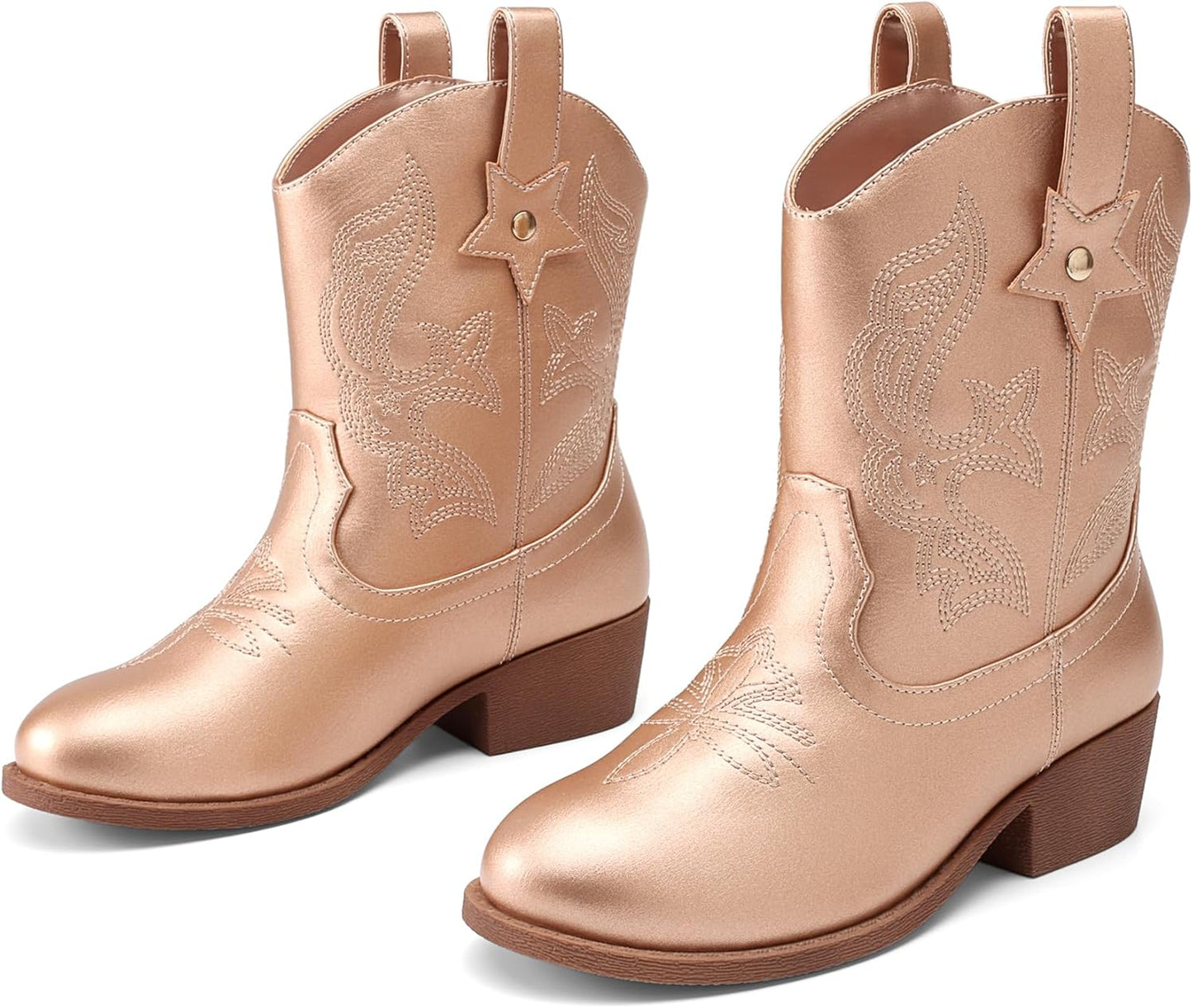 DREAM PAIRS Girls Cowgirl Boots with Embroidered Design for Kids