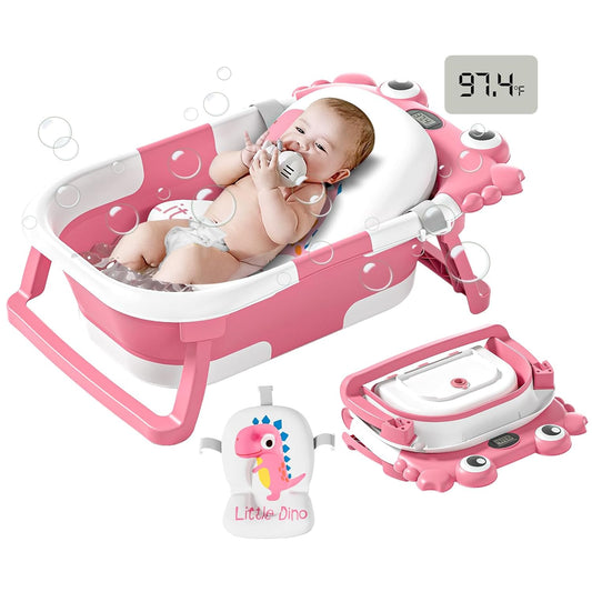Collapsible Baby Bathtub with Temp Monitor, Travel-Friendly