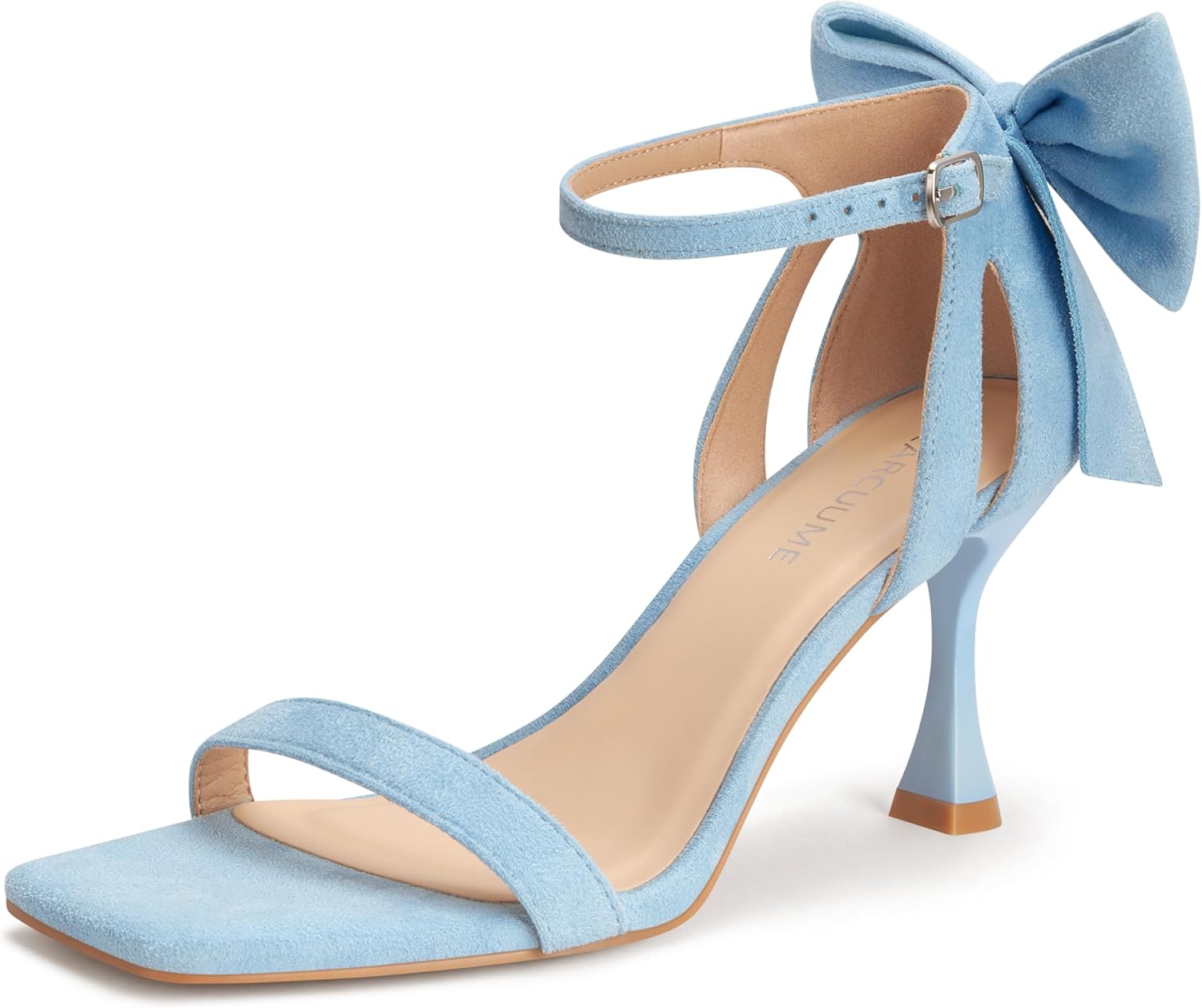 Carcuume Women's Square Toe Heels with Bow Tie Ankle Strap