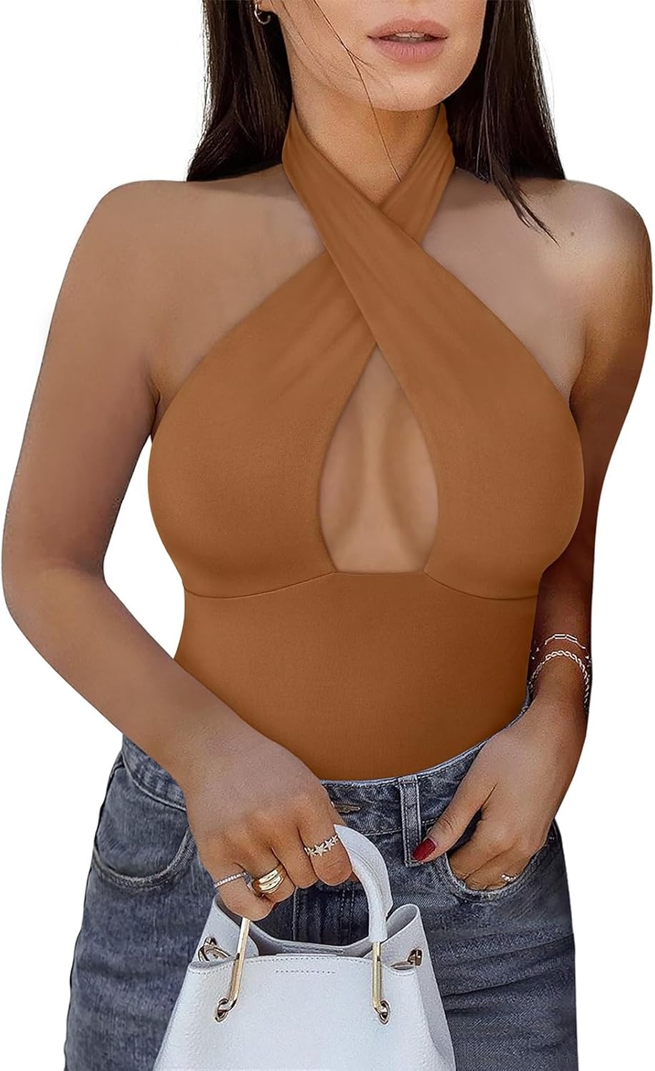 Trendy Sexy Casual V Neck Bodysuits for Women by REORIA