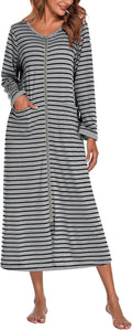Long House Coat Zipper Front Robes Full Length Nightgown - Lightweight