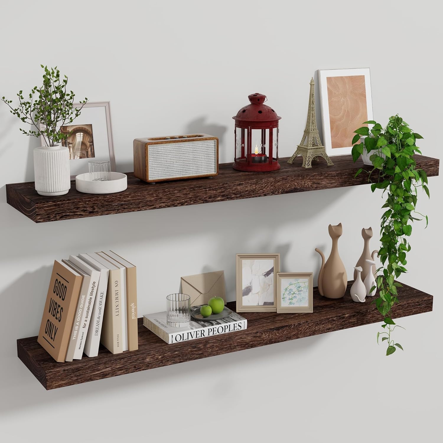 Rustic Wooden Floating Shelves for Wall - Set of 2, 36 Inch
