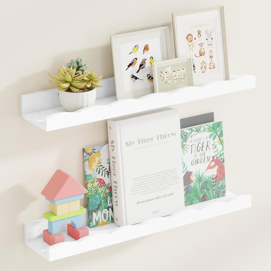 Picture Ledge Shelf Set of 2 for Kids Room - 24 inch Pine Wood
