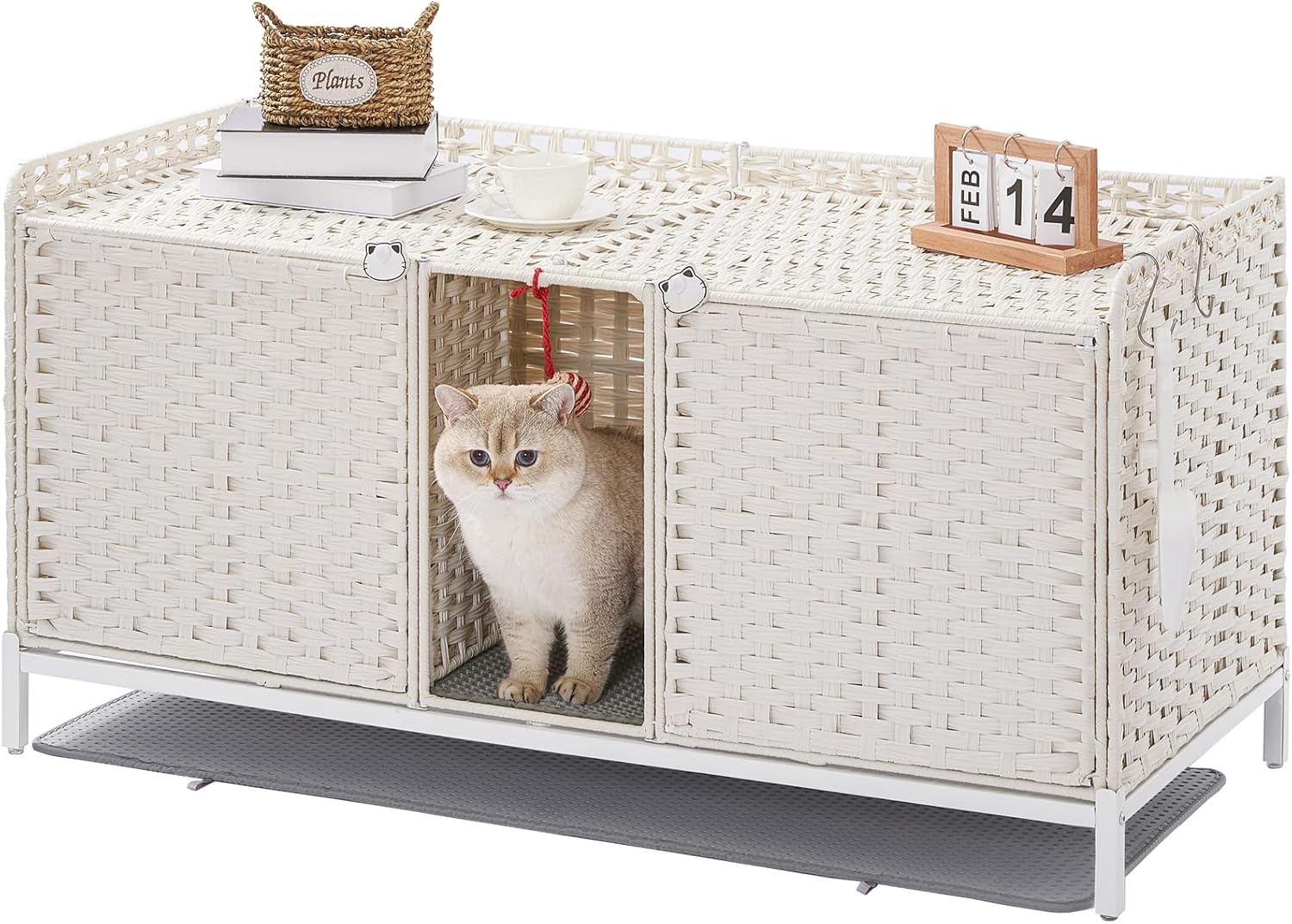 Cat Litter Box Enclosure for 2 Cats, Stylish Rattan Furniture