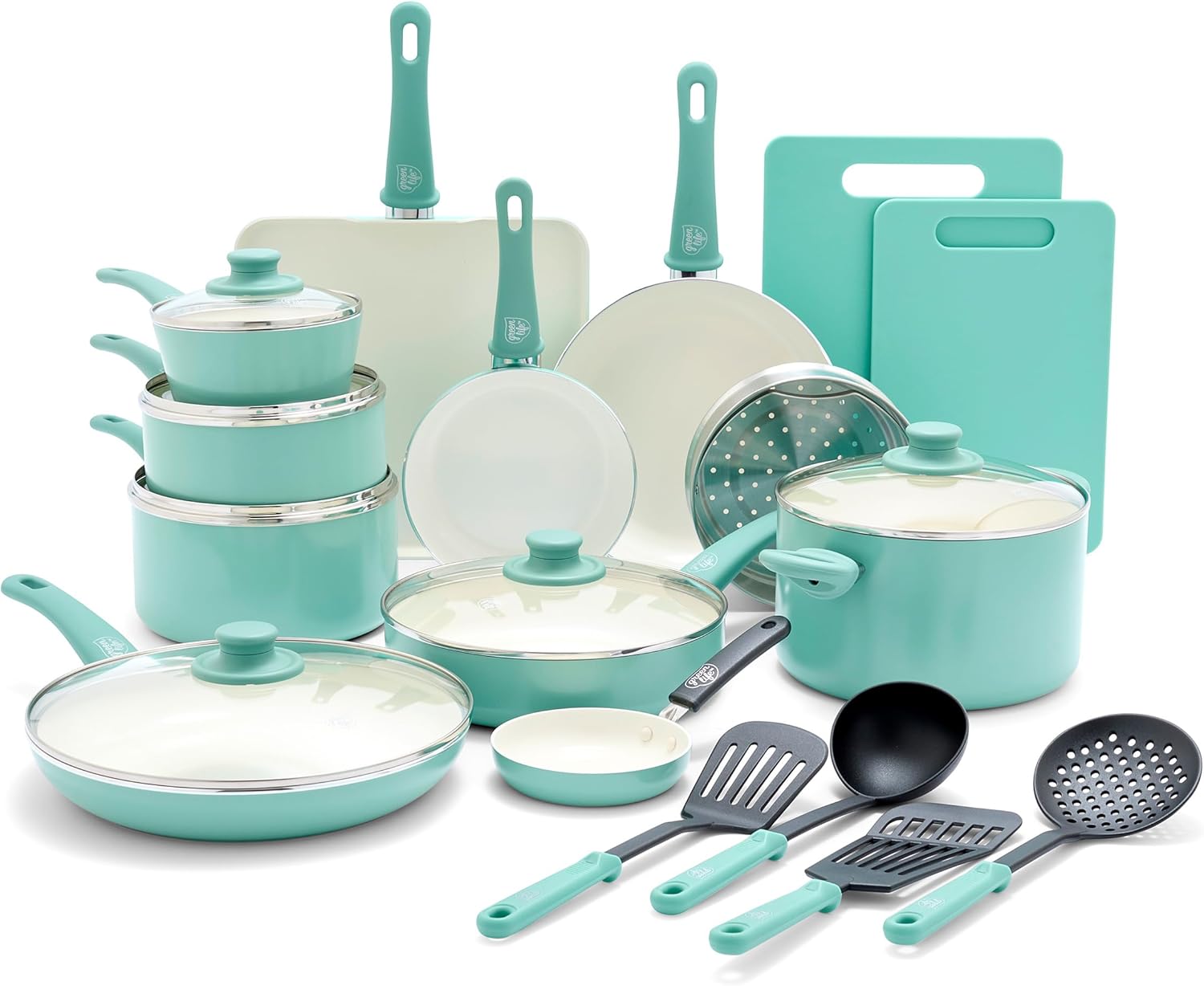 GreenLife Soft Grip 23 Piece Kitchen Cookware Set for Healthy Cooking