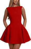 YMDUCH Women's Summer Backless A-line Mini Dress - Stretchy Double