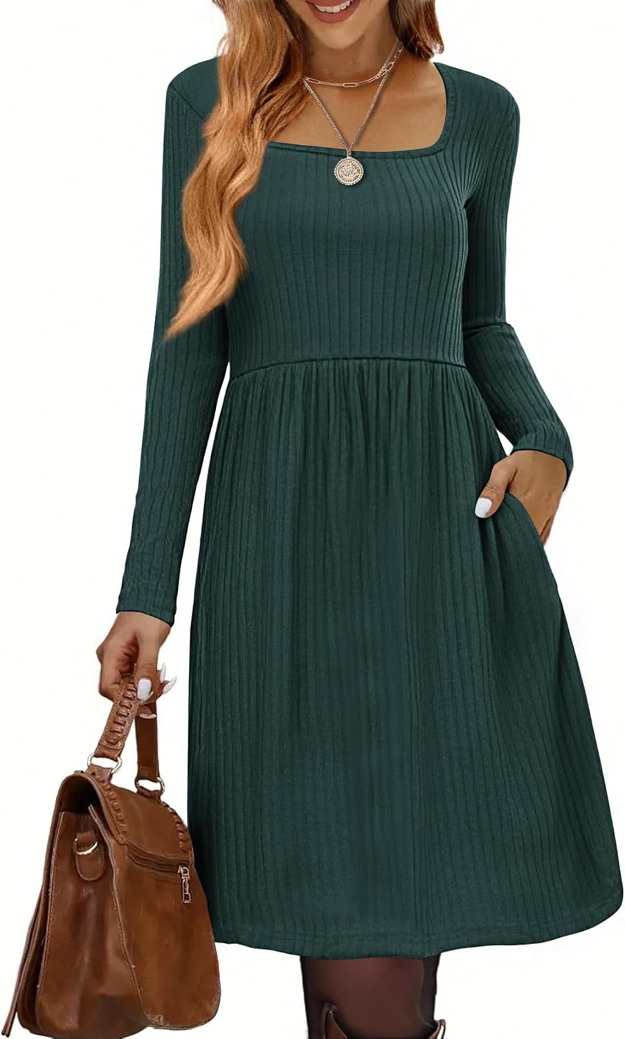 Zeagoo Womens Casual Sweater Dress with Pockets for Fall