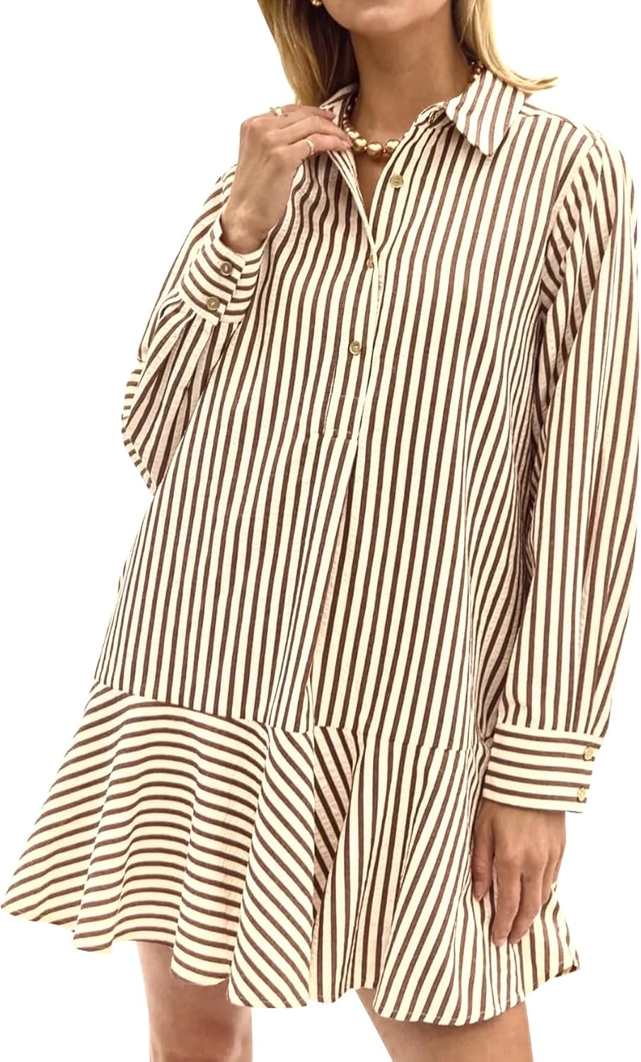 Womens Striped Shirt Mini Dress with Ruffle Hem for All Occasions