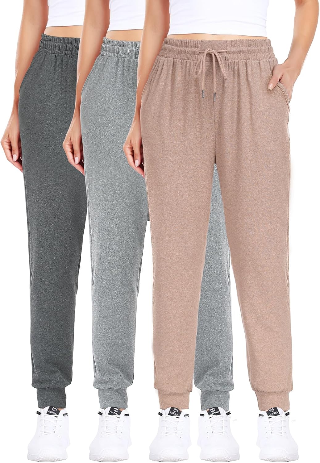 Comfortable Joggers for Women - 3 Pack Sweatpants with Pockets